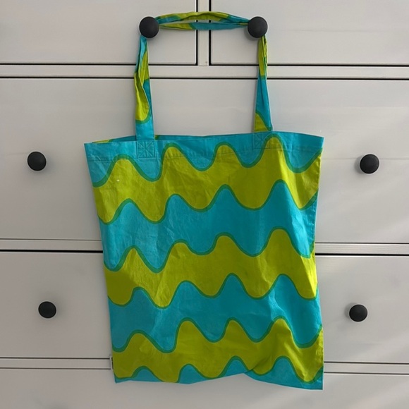 Marimekko Blue and Green Wavy Stripe Tote Bag - Picture 2 of 9